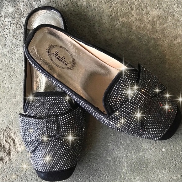 Italina Shoes - 1 Left! Italina Black Rhinestone Slide Flat Mule